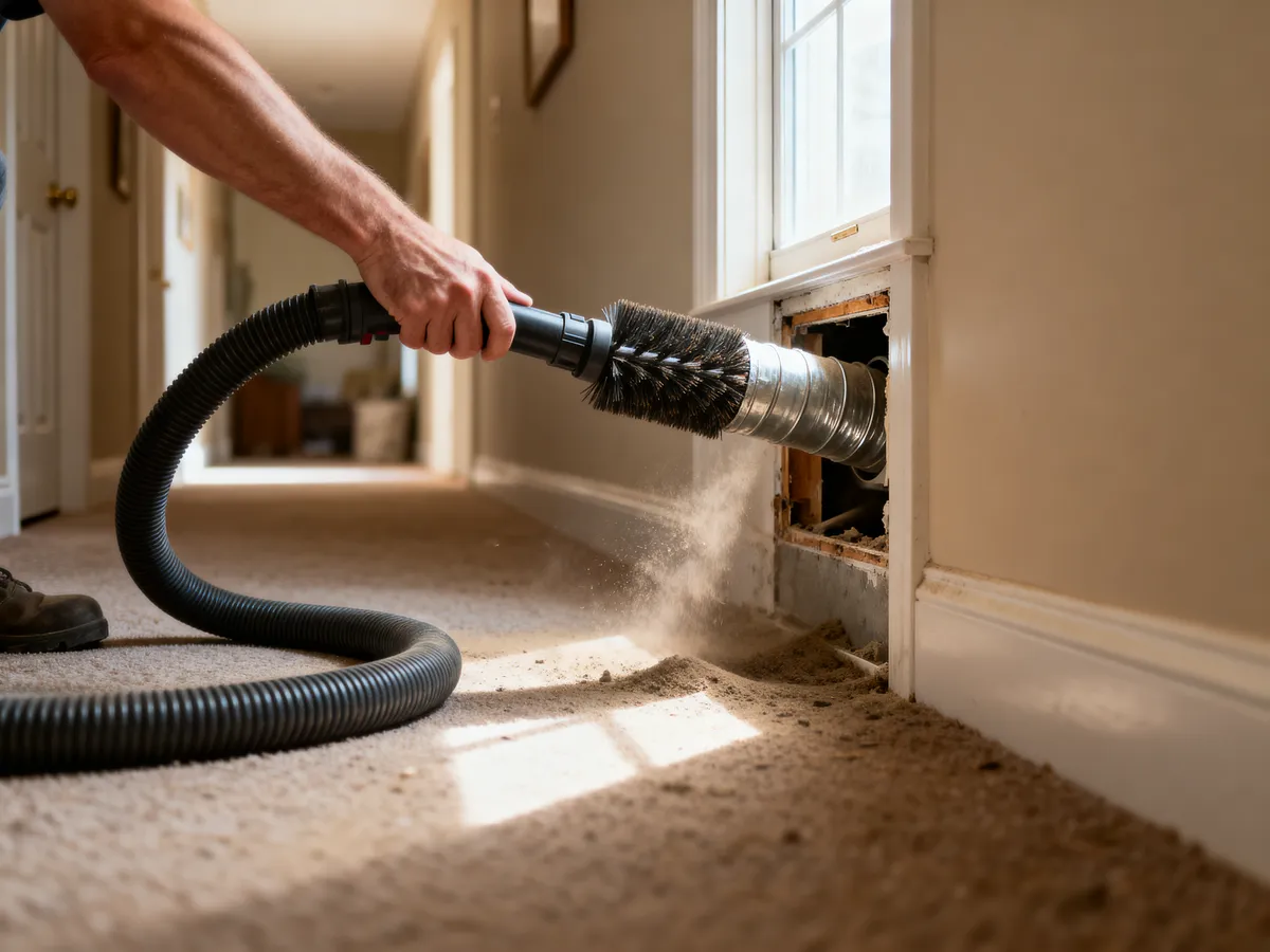 A rotary brush line fed into an exposed ceiling duct